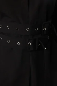 TRENDYOLMİLLA Black Belt Detailed Oversized Wide Pattern Weaving Shirt - Image 4