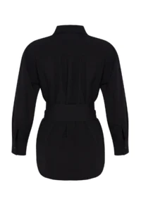TRENDYOLMİLLA Black Belt Detailed Oversized Wide Pattern Weaving Shirt - Image 7