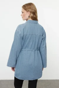 TRENDYOLMİLLA Mavi Oversized tied up denim Shirt - Image 5