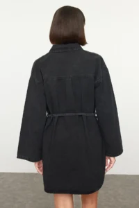 TRENDYOLMİLLA Anthracite Oversized tied up denim Shirt - Image 4