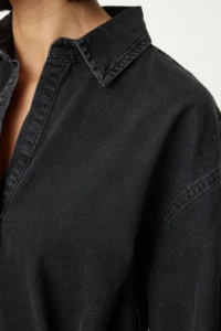 TRENDYOLMİLLA Anthracite Oversized tied up denim Shirt - Image 5
