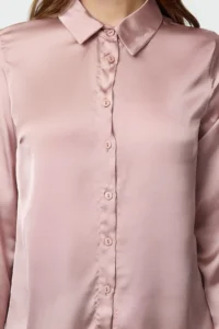 TRENDYOLMİLLA Powder Pink Satin Material Regular Normal Pattern Weaving Shirt - Image 4