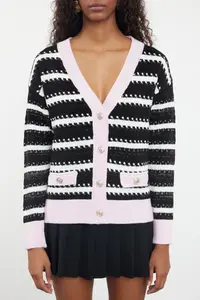TRENDYOLMİLLA Pink Simli Color Bloklu Striped Knitwear Cardigan - Image 3