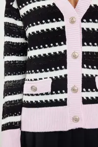 TRENDYOLMİLLA Pink Simli Color Bloklu Striped Knitwear Cardigan - Image 4