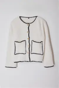 TRENDYOLMİLLA Ecru Hairy Soft textured Jacket Look Knitwear Cardigan - Image 6