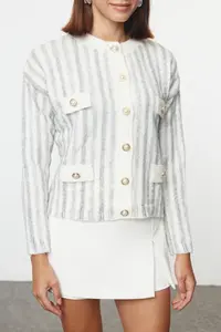 TRENDYOLMİLLA Ecru Soft textured Jacket Look Knitwear Cardigan - Image 3