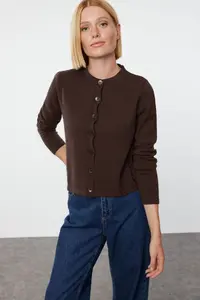 TRENDYOLMİLLA Brown Woolly Jacket Look Knitwear Cardigan