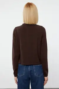 TRENDYOLMİLLA Brown Woolly Jacket Look Knitwear Cardigan - Image 5