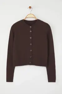 TRENDYOLMİLLA Brown Woolly Jacket Look Knitwear Cardigan - Image 6
