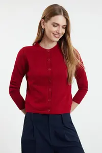 TRENDYOLMİLLA Burgundy Woolly Jacket Look Knitwear Cardigan