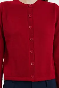TRENDYOLMİLLA Burgundy Woolly Jacket Look Knitwear Cardigan - Image 3