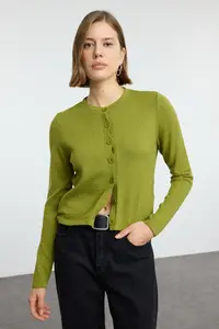 TRENDYOLMİLLA Green Woolly Jacket Look Knitwear Cardigan - Image 2