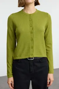 TRENDYOLMİLLA Green Woolly Jacket Look Knitwear Cardigan - Image 3