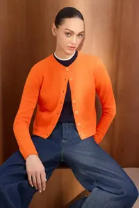 TRENDYOLMİLLA Wardrobe Essentials Orange Woolly Jacket Look Knitwear Cardigan - Image 2