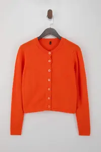 TRENDYOLMİLLA Wardrobe Essentials Orange Woolly Jacket Look Knitwear Cardigan - Image 5