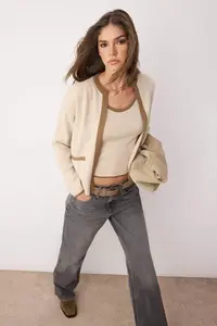 TRENDYOLMİLLA Beige Color Bloklu Knitwear 2 Sets Blouse-Cardigan Set