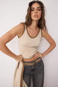 TRENDYOLMİLLA Beige Color Bloklu Knitwear 2 Sets Blouse-Cardigan Set - Image 3