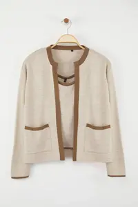 TRENDYOLMİLLA Beige Color Bloklu Knitwear 2 Sets Blouse-Cardigan Set - Image 5