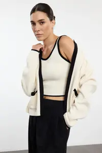 TRENDYOLMİLLA Stone Color Bloklu Knitwear 2 Sets Blouse-Cardigan Set