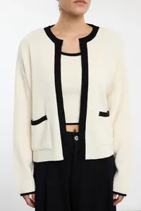 TRENDYOLMİLLA Stone Color Bloklu Knitwear 2 Sets Blouse-Cardigan Set - Image 3