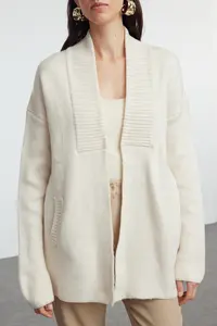 TRENDYOLMİLLA Stone Wide Pattern Soft textured Knitwear Cardigan - Image 3