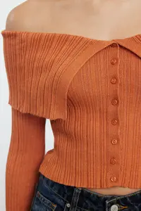 TRENDYOLMİLLA Orange Crop Premium Yarn/Special Yarn Fitted/Bodysuit hugging Knitwear Cardigan - Image 4