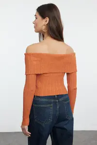 TRENDYOLMİLLA Orange Crop Premium Yarn/Special Yarn Fitted/Bodysuit hugging Knitwear Cardigan - Image 5