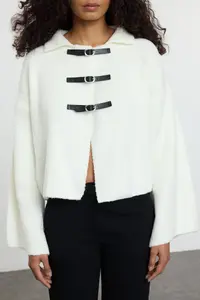 TRENDYOLMİLLA Ecru Soft textured Coat Look Knitwear Cardigan - Image 3