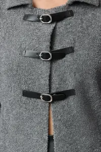 TRENDYOLMİLLA Gray Soft textured Coat Look Knitwear Cardigan - Image 3