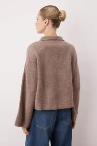 TRENDYOLMİLLA Mink Soft Textured Coat Look Knitwear Cardigan - Image 4
