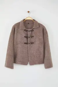 TRENDYOLMİLLA Mink Soft Textured Coat Look Knitwear Cardigan - Image 5