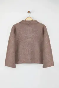 TRENDYOLMİLLA Mink Soft Textured Coat Look Knitwear Cardigan - Image 6