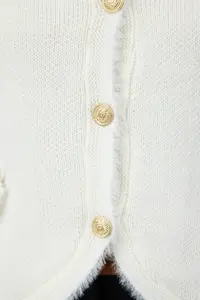 TRENDYOLMİLLA Ecru Button Detailed Hairy Soft textured Knitwear Cardigan - Image 4
