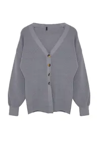 TRENDYOLMİLLA Gray V-neck Knitwear Cardigan - Image 6