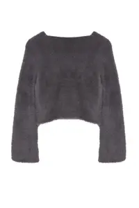 TRENDYOLMİLLA Anthracite Crop Feather Binding Detailed Knitwear Cardigan - Image 7
