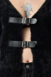 TRENDYOLMİLLA Black Closed Shaggy Knitwear Cardigan - Image 3