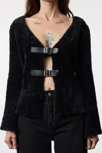 TRENDYOLMİLLA Black Closed Shaggy Knitwear Cardigan - Image 4