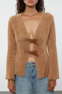 TRENDYOLMİLLA Mink Closure Shaggy Knitwear Cardigan - Image 3