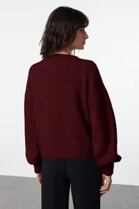 TRENDYOLMİLLA Burgundy Button Detailed Soft textured Knitwear Cardigan - Image 5