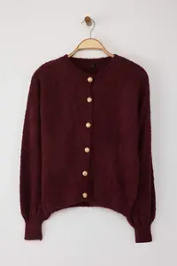 TRENDYOLMİLLA Burgundy Button Detailed Soft textured Knitwear Cardigan - Image 6
