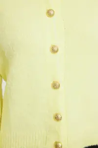 TRENDYOLMİLLA Yellow Button Detailed Balloon Sleeve Soft Textured Jacket Look Knitwear Cardigan - Image 4