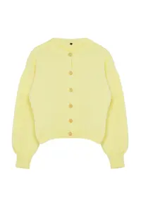 TRENDYOLMİLLA Yellow Button Detailed Balloon Sleeve Soft Textured Jacket Look Knitwear Cardigan - Image 6