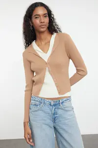 TRENDYOLMİLLA Camel 2 Sets Knitwear Cardigan