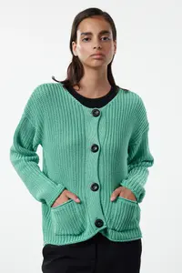 TRENDYOLMİLLA Green Wide Pattern Thick Basic Knitwear Cardigan