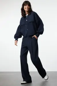 TRENDYOLMİLLA Navy Blue Soft textured Coat Look Knitwear Cardigan - Image 3
