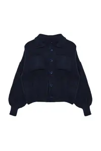TRENDYOLMİLLA Navy Blue Soft textured Coat Look Knitwear Cardigan - Image 7