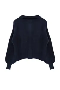 TRENDYOLMİLLA Navy Blue Soft textured Coat Look Knitwear Cardigan - Image 8