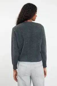 TRENDYOLMİLLA Dark Gray Basic buttoned Jacket Look Soft textured Knitwear Cardigan - Image 5