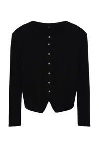 TRENDYOLMİLLA Black Crew Neck Jacket Look Soft Textured Knitwear Cardigan - Image 6