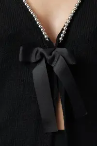 TRENDYOLMİLLA Black Soft textured Ribbon/Bow Detailed Knitwear Cardigan - Image 3